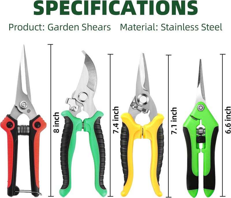 EWPJDK 4 Pack Garden Pruning Shears, Stainless Steel Garden Shears, Gardening Shears, Garden Scissors, Clippers, Pruning Snips, Pruning Shears for Gardening Tools (Multi-color) - Image 2